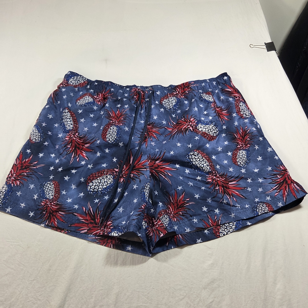 George Swim Trunks Men 3X Pineapple Red White Blue Tropical Print Shorts